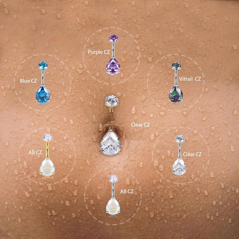 AROWRO Store Gold Belly Button Ring G23 Titanium Hypoallergenic 14G belly ring for Women Men Teardrop Navel Piercing Jewelry 10mm Barbell With Cubic Zircon - Image 4